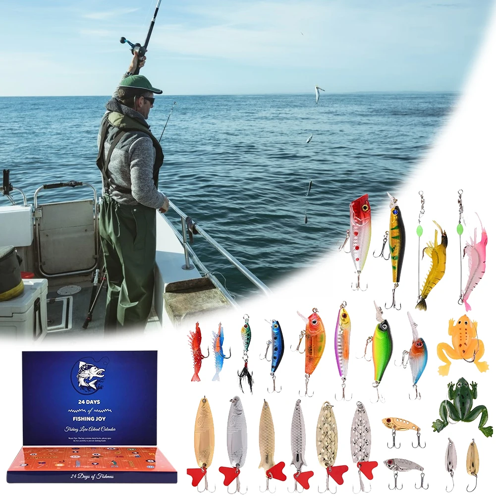 Christmas Advent Calendar Fishing Lure Set Box 24 Days Advent Calendar Fishing Tackle Surprise Gift for Kids Adults