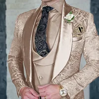 Customized Jacquard Wedding Groom Tuxedo 3pcs Blazer Vest Pants Formal Party Special Occasion Men's Clothing Elegant Man Suit