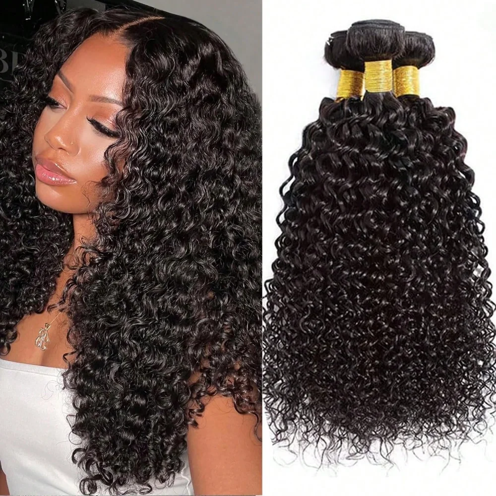 Jerry Curly Wave Brazilian Human Hair Bundles 10 12 14 Inch 12A Unprocessed Natural Black Quick Weave Sewn In Hair Accessories for Women