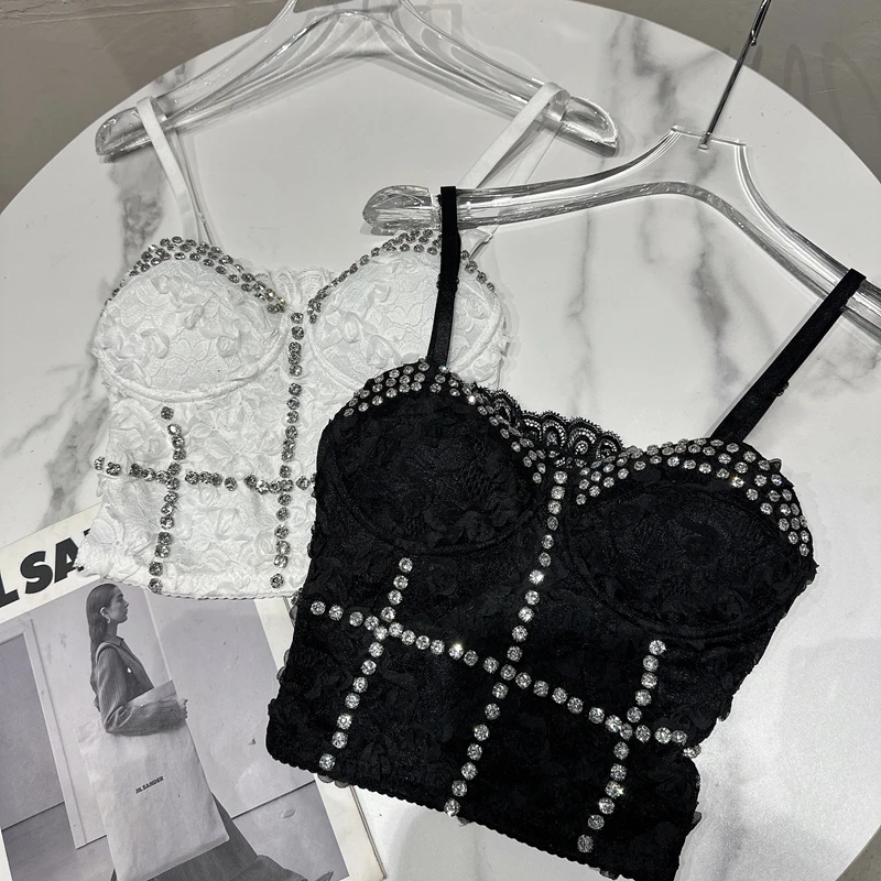 

Women Tank Tops Luxury Rhinestone Wedding Push Up Bra Woman Clothes Camis Stage Ladies Crop Top Corset y2k Blusas