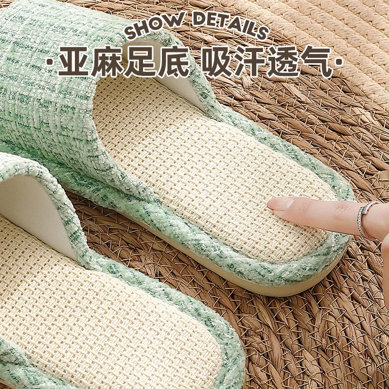 QYCKABY Retro Linen Flip Flops For Women Men Outerwear Summer Flat Bottomed Beach Slippers Breathable Non slip Home Sandals