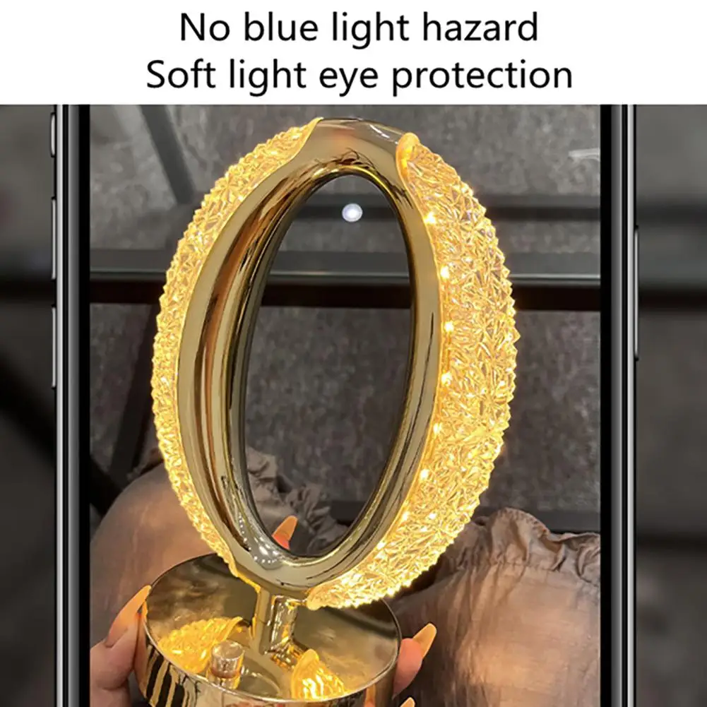 Led Crystal Table Lamp Portable O-Shaped Dimmable Desk Lamp Night Light For Home Bedroom Bedside Decoration