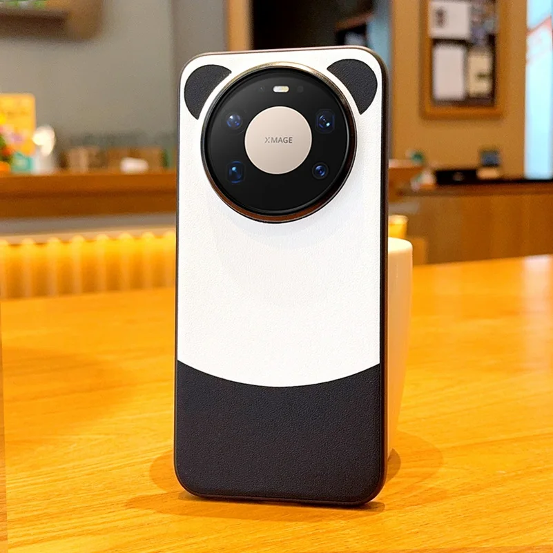 Cute Panda Leather Ring Case with Enhanced Camera Protection