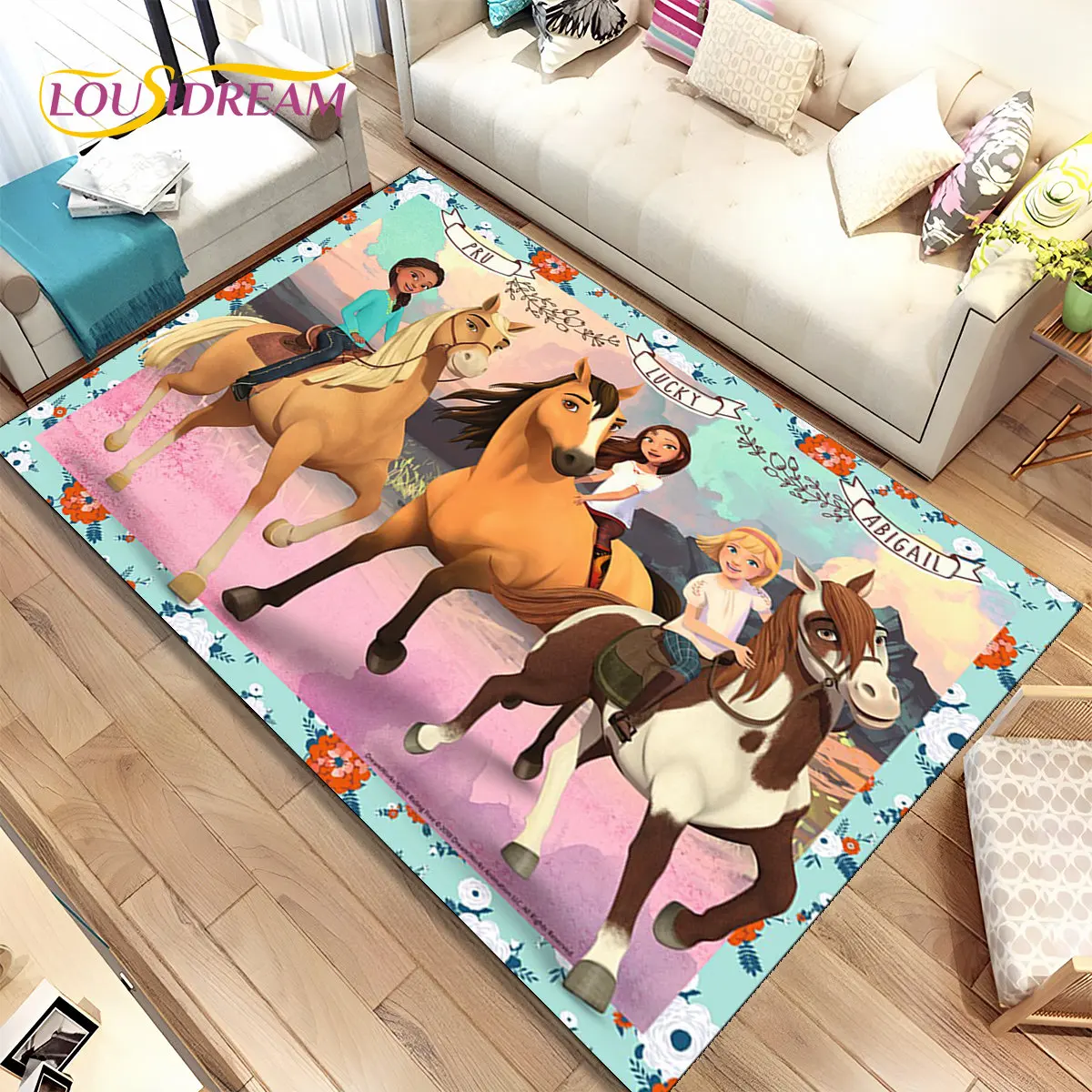 

Spirit Riding Free Horses Cartoon Area Rug,Carpet Rug for Home Living Room Bedroom Sofa Doormat Decor,Kids Non-slip Floor Mat 3D