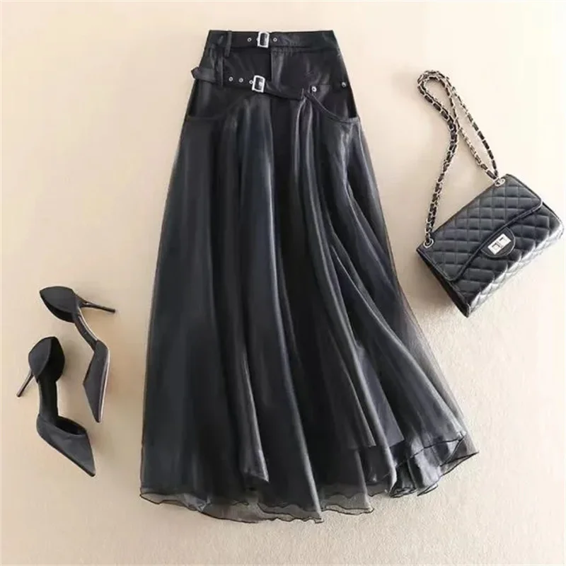 

2023 Spring And Summer New Fashion Joker Loose Casual Wide-Leg Skirt Stitching Gauze High Waist Fairy Skirt Femal