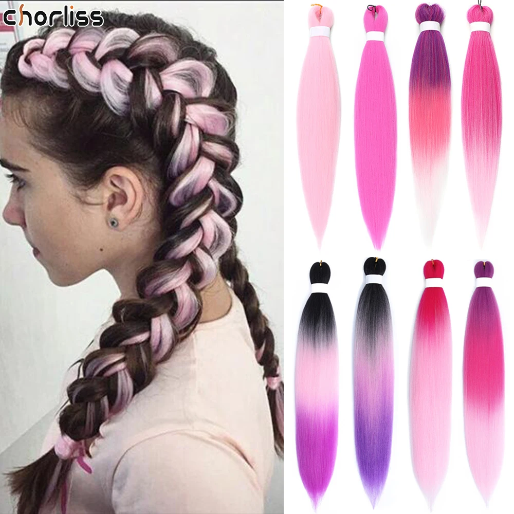 

24'' 26" Easy Braid Kanekalone Hair Extension Ombre Synthetic Braiding Yaki Jumbo Braids Crochet Pre-stretched For Black Women