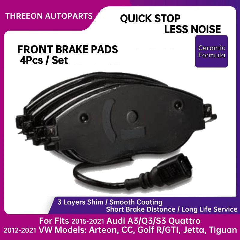 For Audi A3 Q3 S3 Quattro 2015- VW Arteon 12-16 CC 15-19 Golf R GTI Jetta 18-21 Tiguan Ceramic Front Brake Pads Set 8V0698151C