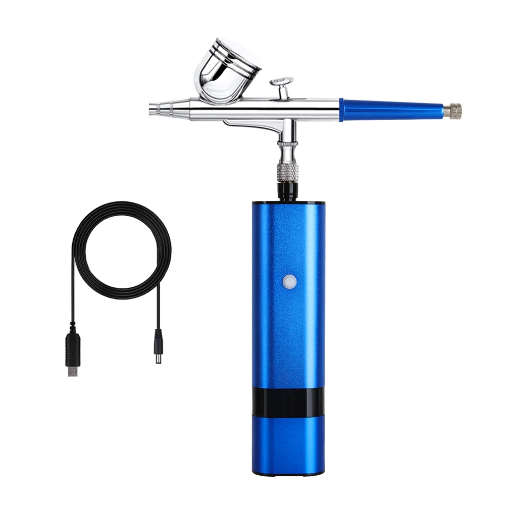 New Integrated Mini Airbrush Barber Makeup Machine System Air Brush Blue Compressor With Dual Action Gun Wireless