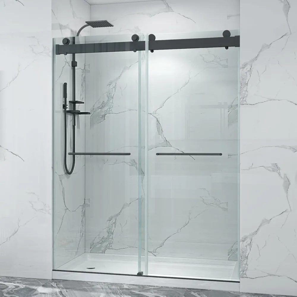 56-60" W x 76" H Double Sliding Frameless Shower Doors, Glass Door with 3/8" (10mm) Clear SGCC Tempered Glass, Shower Doors 2