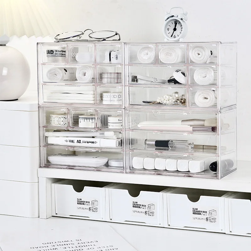 Grid Storage Box 3/5/7 Desktop Transparent Drawer-Type Organizing Box Stackable Desk Pen Holder Stationary Storage Organizer Pen holder,desktop storage box,stationery organizer,desktop storage shelf,stationery storage box,desktop storage kit,storage drawer boxes