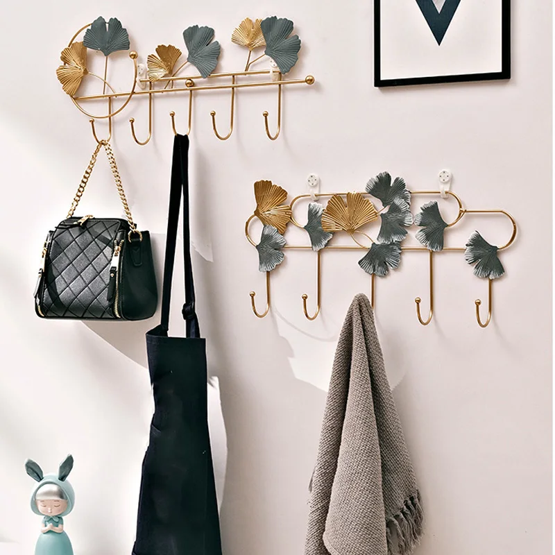 Nordic Style Golden Leaf Hook Creative Coat Cap Hanger Key Organizer Iron Art Wall Hanging Decoration Home Storage Accessories 3