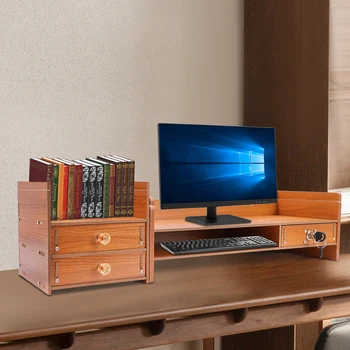 Supporto per monitor da tavolo per computer, scaffale per computer con cassetti, supporto per telefono, supporto per monitor per studio, ufficio e scrivania 1