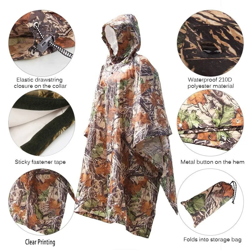 3 In 1 Outdoor Military Waterproof Raincoat Rain Coat Men Raincoat Women Awning From The Rain Motorcycle Poncho Picnic Mat raincoat poncho