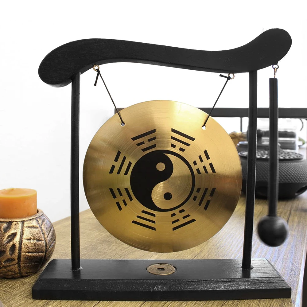 Mini Desktop Gong Table Wind Chime Percussion Instruments with Mallet for Home Decor Housewarming Gift Taiji Symbol Gossip Chart desktop wind chime instruments