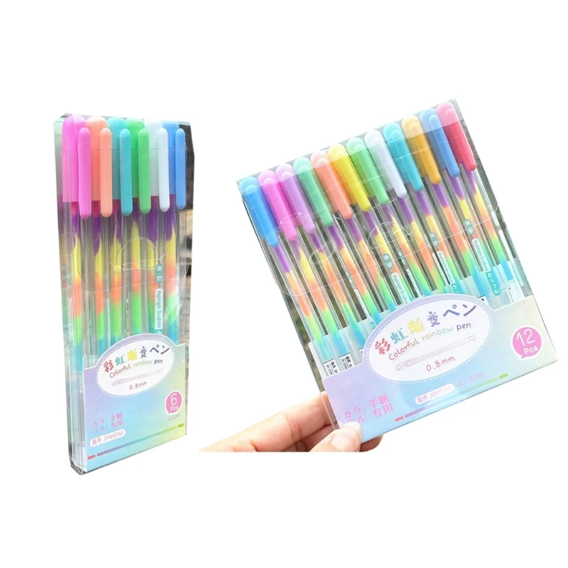 

6/12x Rainbow Gel Pen Rainbow Ballpoint Pen Handwriting Pen Colorful Rainbow Pen Decorative Pen School Office Supplies
