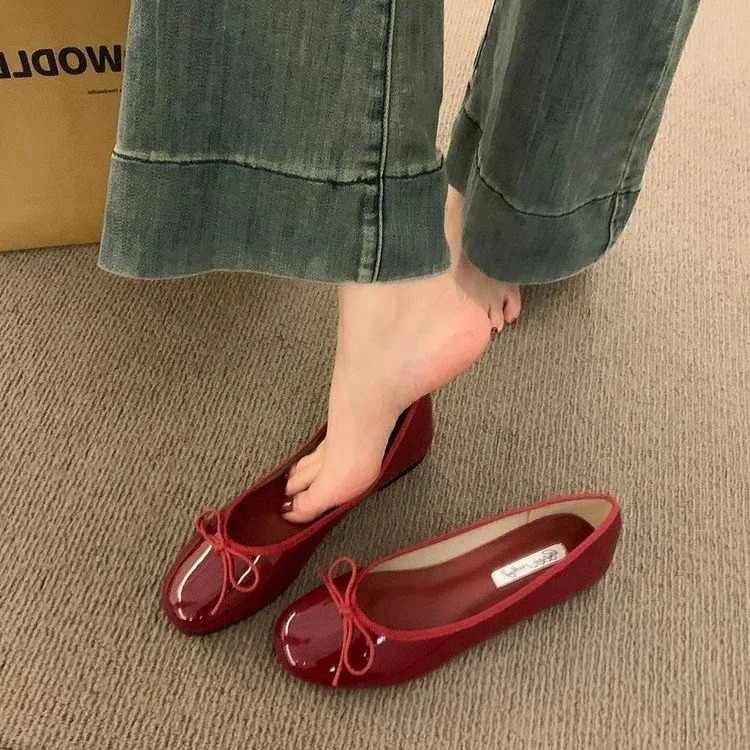 Spring Butterfly-knot Women Ballet Flats Shallow Slip On Casual Soft Sole Women's Leather Shoes 2025