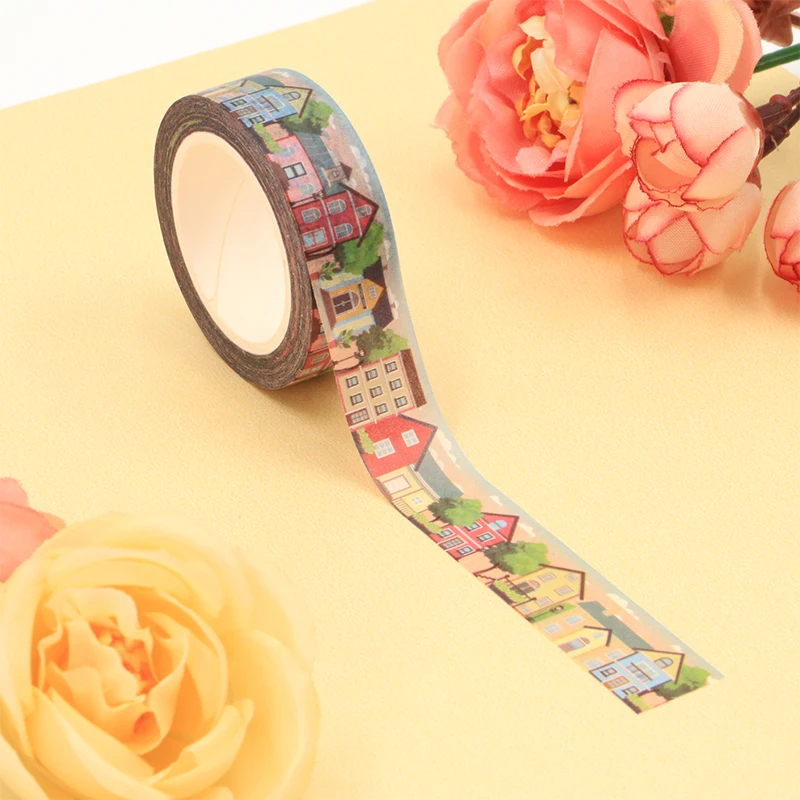 NEW 1PC Decorative Cute Cafe House Building Japanese Paper Washi Tape Craft Journal Adhesive Masking Tape Stationery 6