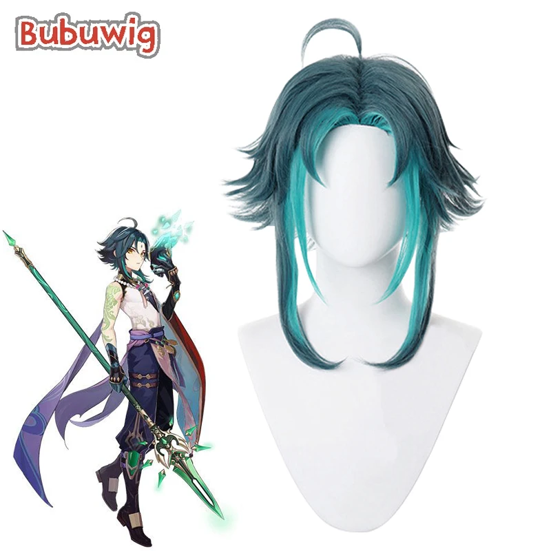 Bubuwig Synthetic Hair Genshin Impact Xiao Cosplay Wig Men Halloween 40cm Short Straight Mixed Blue Party Wigs Heat Resistant ranyu genshin impact klee wig synthetic straight short blonde game cosplay hair heat resistant wig for party