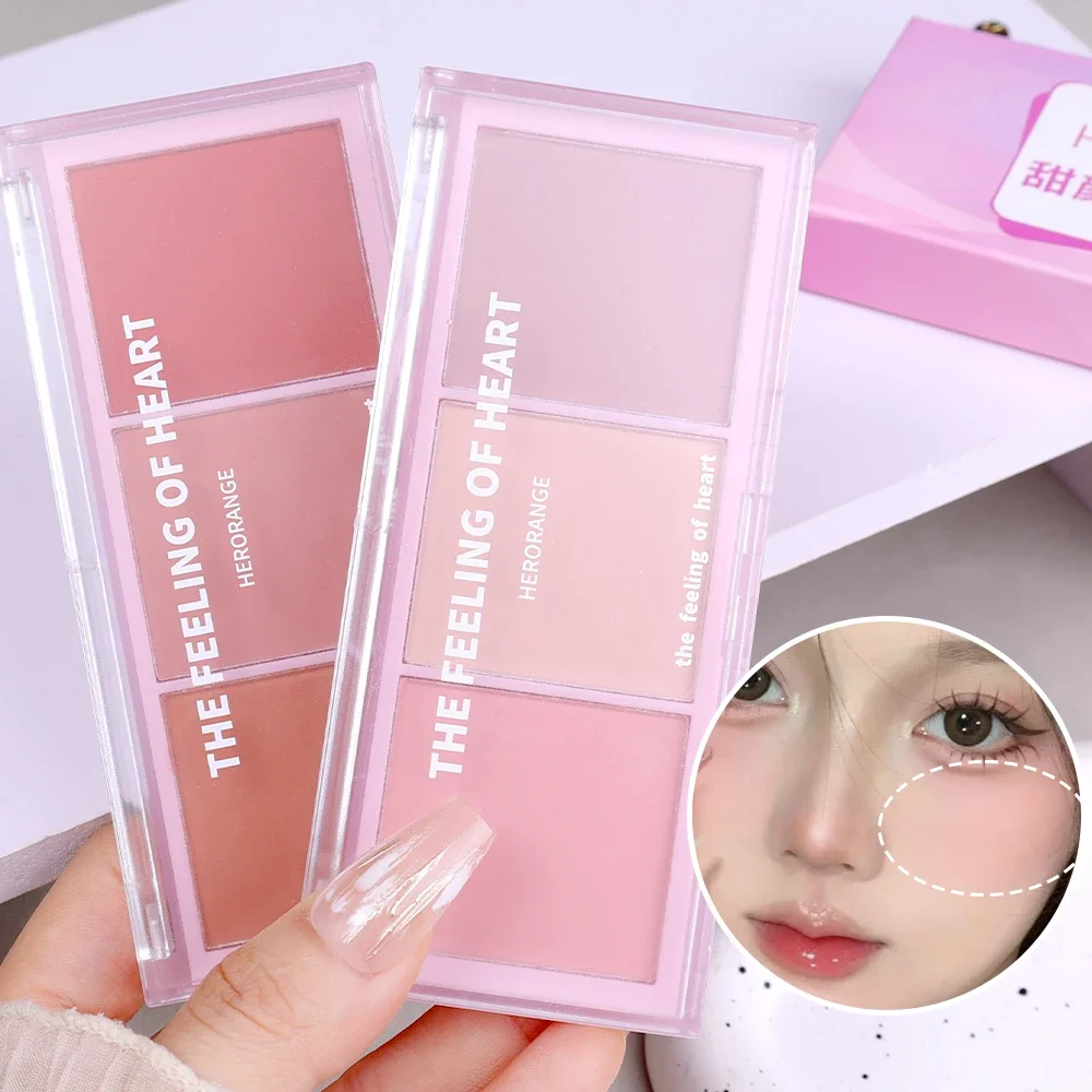 Sweet-colored Blush Plate Pink Brighten Natural Eyeshadow Blusher Powder Peach Long-lasting Face Makeup Blush Palette with Brush 3