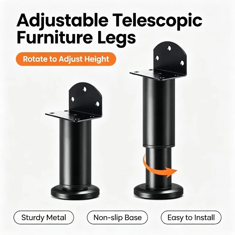 Set of 4 Adjustable Telescopic Furniture Legs for Cabinet or Vanity Height Adjustment