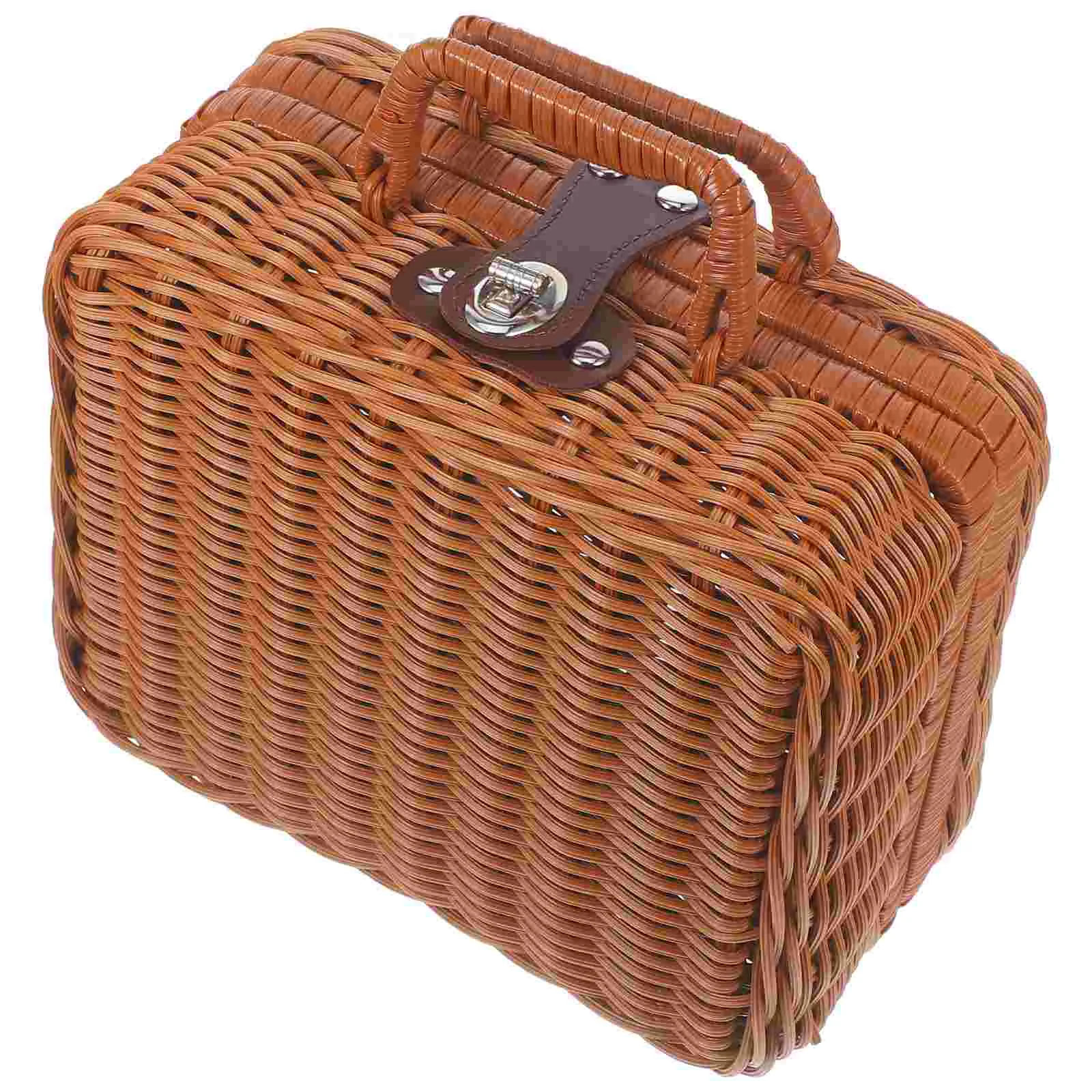 Imitation Rattan Box Simulated Handwoven Case Storage Baskets Retro Style Suitcase Duvet Wicker Picnic Hamper Toy 3