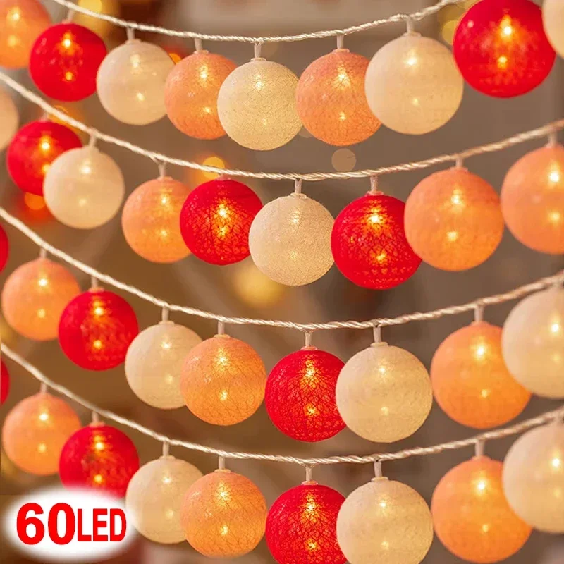 LED Cotton Rattan Ball Lighting Strings Fairy Garland String Lights Christmas Outdoor Garden Wedding Party Gift Decoration