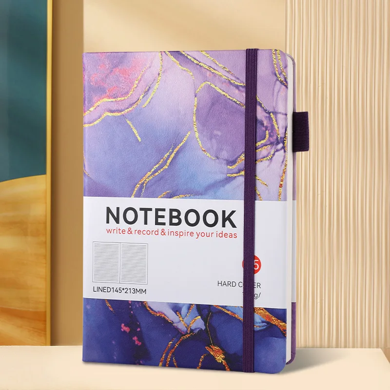 Mármore Roxo Espiral Binder Notebook 400 Página Página Interna Semanal Mensal para Fazer a Linha Dentro de Papel Papelaria a5