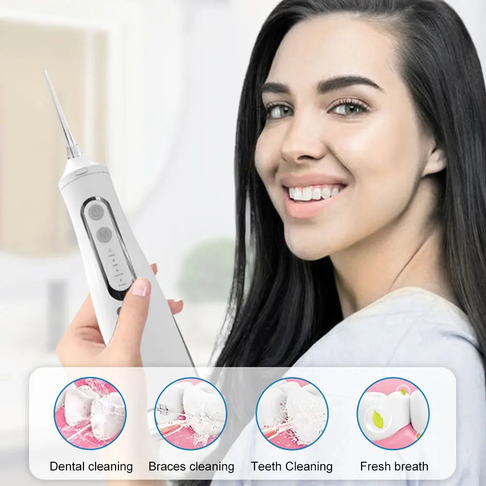 Oral Irrigator USB Rechargeable 4 Modes Teeth Cleaner IPX7 Waterproof Cordless Water Dental Flosser 310ML Detachable Water Tank