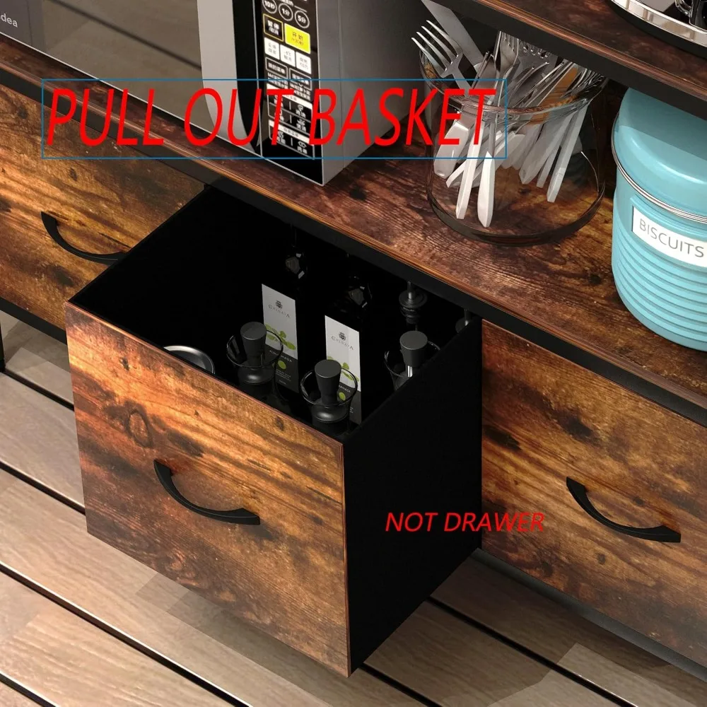 5-Tier Free Standing Bakers Rack with Power Outlet, Metal Kitchen Storage Shelf Organizer with Hooks and Baskets, Industrial Mic 3
