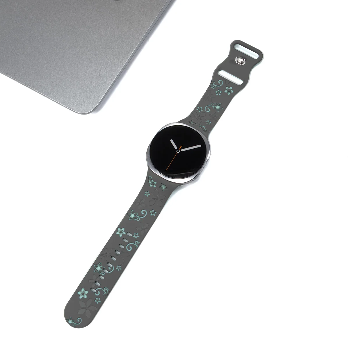 Two-Tone Engraved Flower Sport Silicone Band - No Gap Bracelet