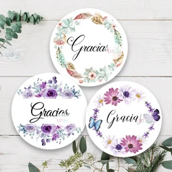 Gracias Español Thank You Floral Frame Sticker Self-adhesive Seal Label Party Christmas Wedding Thanksgiving Sticker Decoration