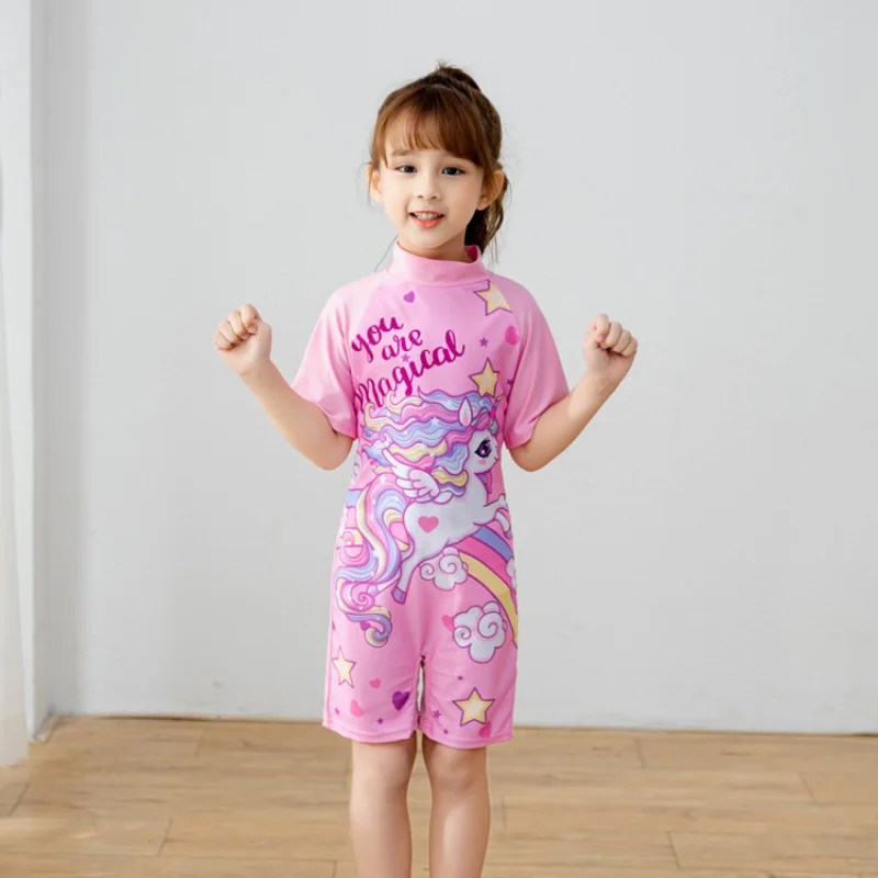 Children's Swimsuit One-piece Long Sleeve Sun Protection Girls Middle and Big Children Snorkeling Hot Spring Swimsuit