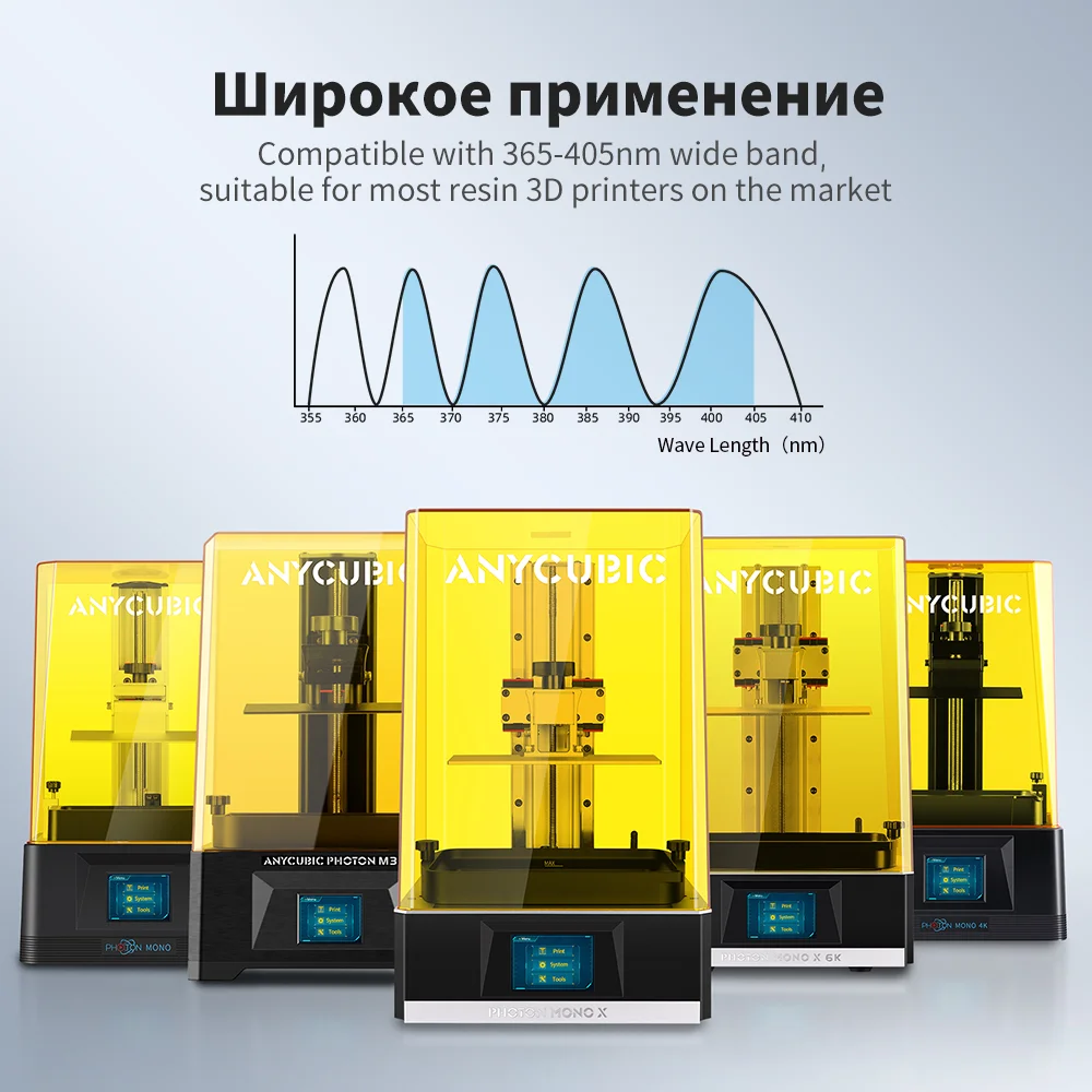 3D принтеры Anycubic из смолы, моющиеся в воде, 365-405 нм для LCD DLP Photon M3 Plus Max 7K mono 6K печать (art.: 3920bee490b05) - 3920bee490b05