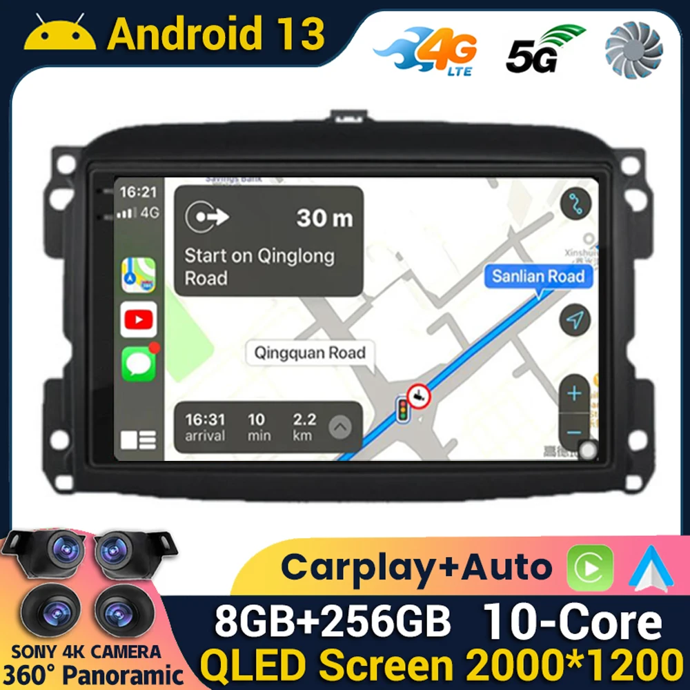 

Автомобильный радиоприемник CarPlay на Android 13 для Fiat 500L Egea Doblo 2012 2013 2014 2015 2016 2017 мультимедийный стерео плеер GPS 360 камера