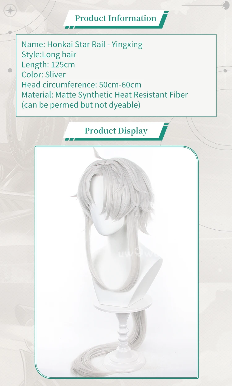 Honkai Star Rail HSR Yingxing Cosplay Perücke 125CM Silber Langhaar hitzebeständig 2