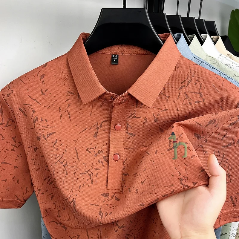 Nuova polo casual da uomo con stampa originale, t-shirt traspirante e confortevole a maniche corte con risvolto, abbigliamento da uomo versatile di alta qualità - immagine 6