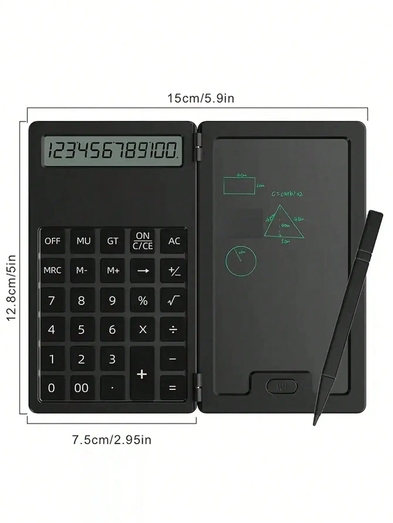 쓰기 가능한 보드가 있는 기본 계산기, 2-in-1 LCD 계산기, 메모장, 12자리 디스플레이 데스크탑 계산기