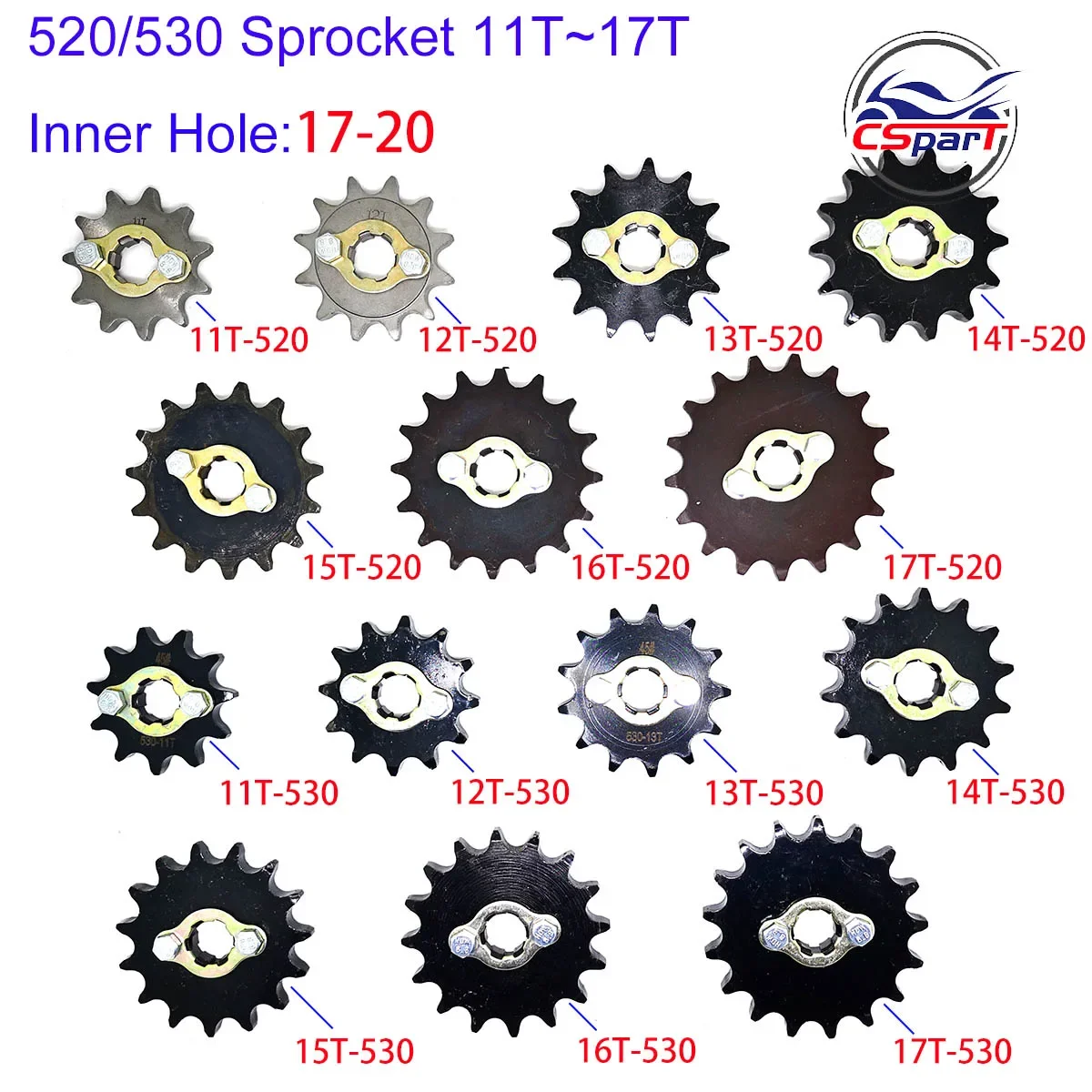 Фото Передняя Звездочка двигателя 11T 12T 13T 14T 15T 16T 17T 520 530 для мотоцикла Honda ATV внедорожника Багги 150CC 200CC 250CC 300CC №1
