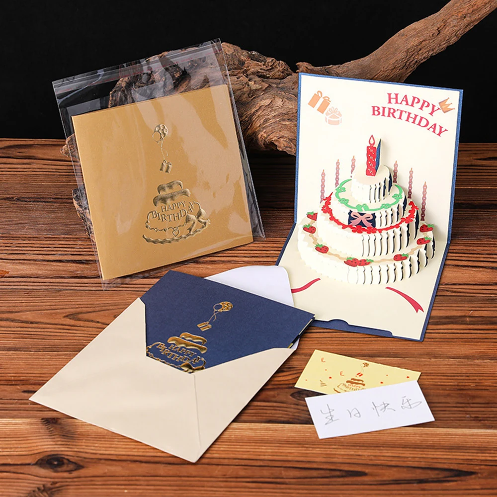 Ins 3D Pop-up Birthday Cake Shape Greeting Cards Birthday Christmas Card Postcard Party Wedding Decor Creative Gifts Cards