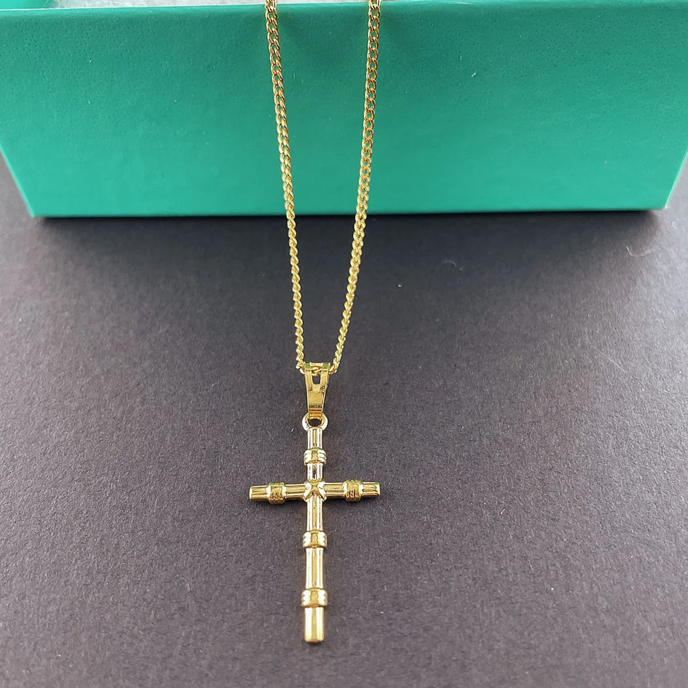 24KGoldColorNecklaceReligiousFaithCrossPendantNecklacefor