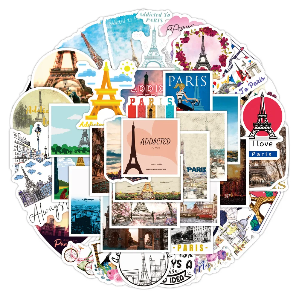 

10/30/50PCS Paris Landscape Cartoon Graffiti Stickers Aesthetic DIY Skateboard Laptop Helmet Phone Luggage Car Decals Sticker