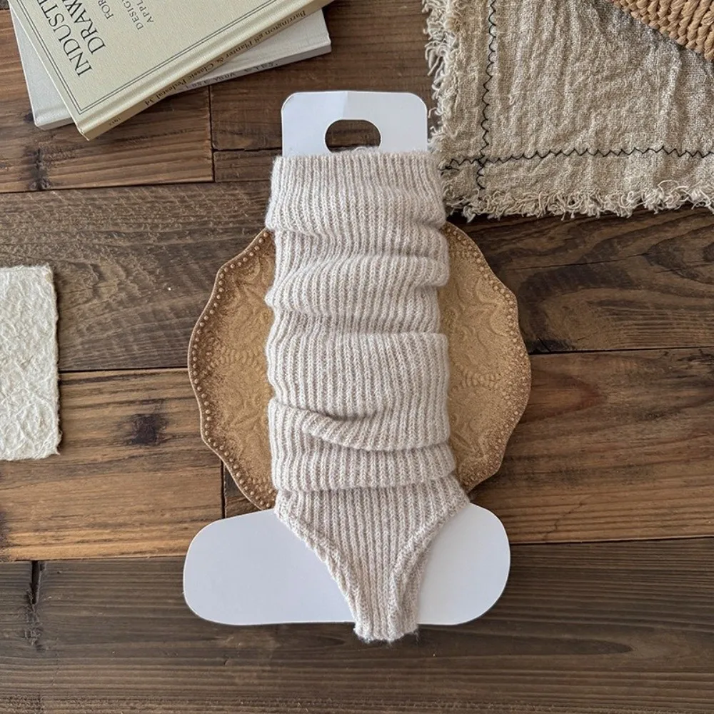 New Solid Color Leg Warmers Thickened Harajuku Mid-Calf Sock Knitted Bow Boot Covers Women