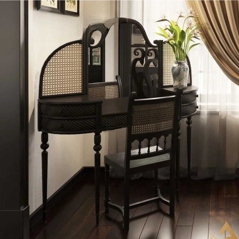 

Vine Weaving Solid Wood Dressing Table American Multi functional Small Unit Bedroom Decoration Makeup