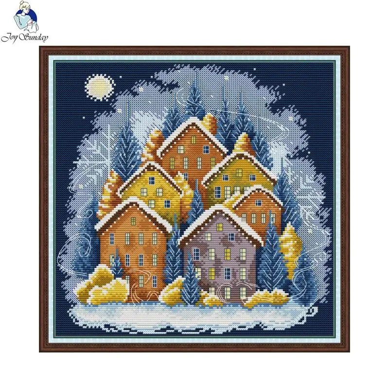 Cross Stitch Kit Joy Sunday Cross Stitch Winter Colorful House Needlework Sets Cotton Canvas Home Decoration 14CT 11CT DIY Embroidery Scenery Kit
