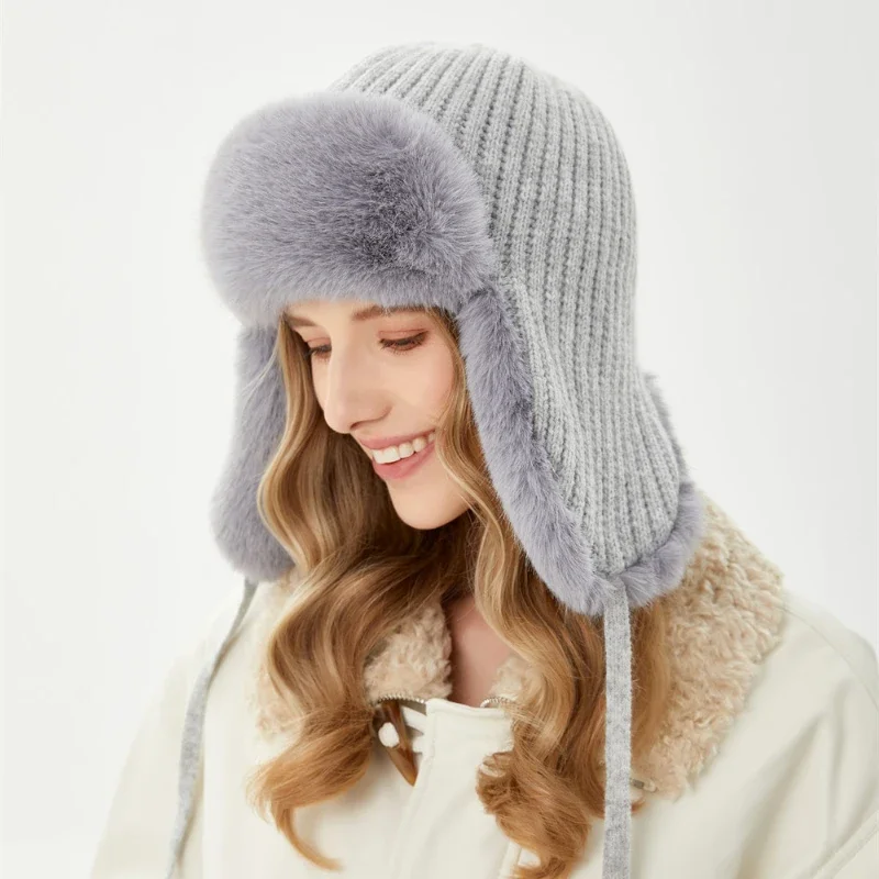 Winter Women Russia Ushanka Bomber Hats Pilot Trapper Aviator Cap Faux Rabbit Fur Earflap Snow Cap
