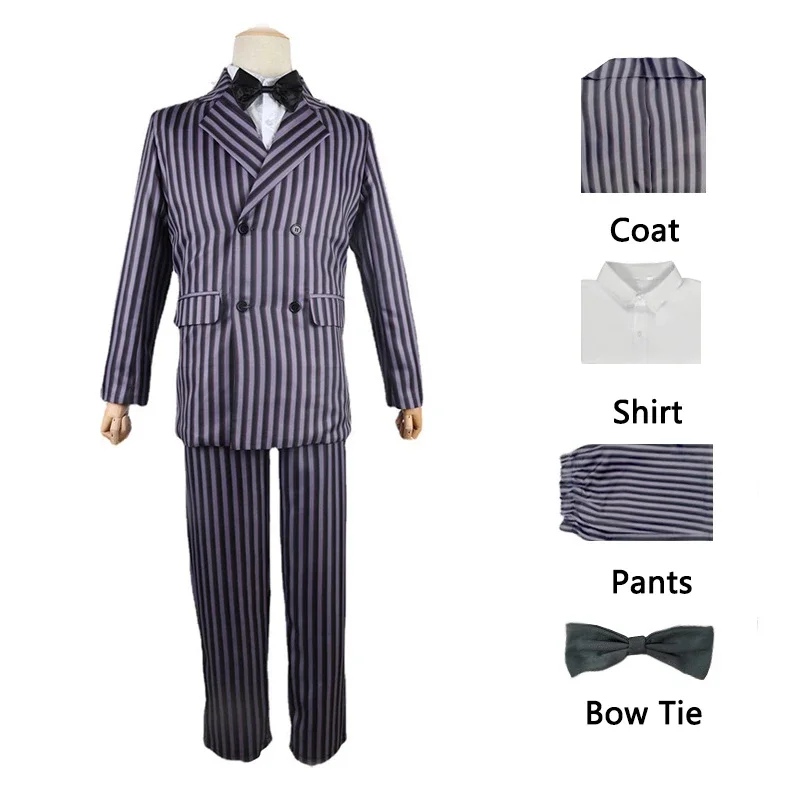 Gomez Addigs Cosplay Anime Morticia Costume Dress Halloween Carnival Outfit Adult Kid Coat Shirt Pant Tie Suit Party Uniform