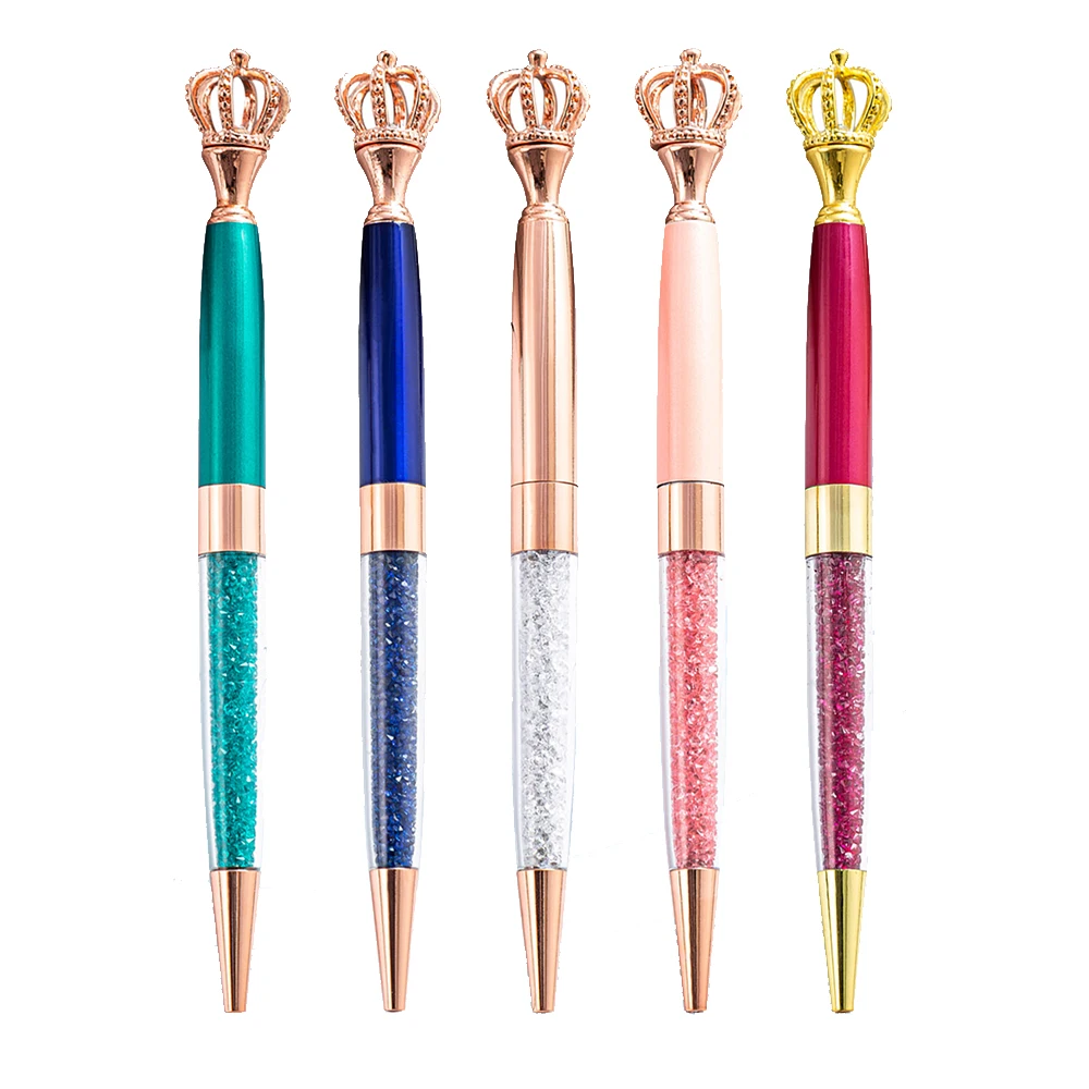 

Шариковые ручки с кристаллами в форме короны для письма, офисные милые школьные принадлежности, подарок ученику, металлическая шариковая ручка