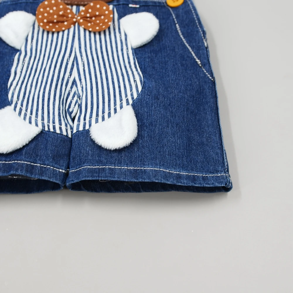 Kidscool Baby Summer Cotton Denim 3D Cartoon Monkey Soft Shorts Overalls
