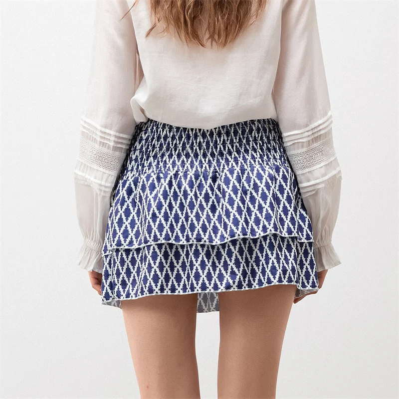 Minifalda de verano para mujer, con estampado floral, elástica, de cintura alta, con volantes escalonados, faldas cortas de corte A, faldas para salir, ropa de calle
