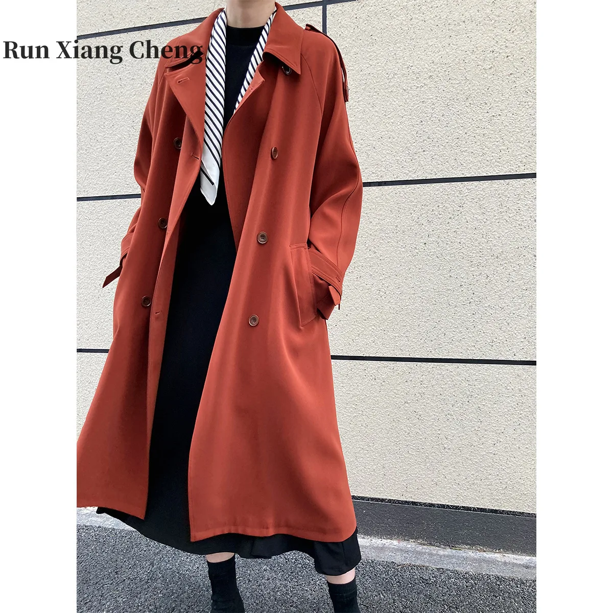 

RUN XIANG CHENG 2023 Autumn New Drop British Style Loose Mid Length Knee Length Windbreaker Women's Coat Free Shipping Red